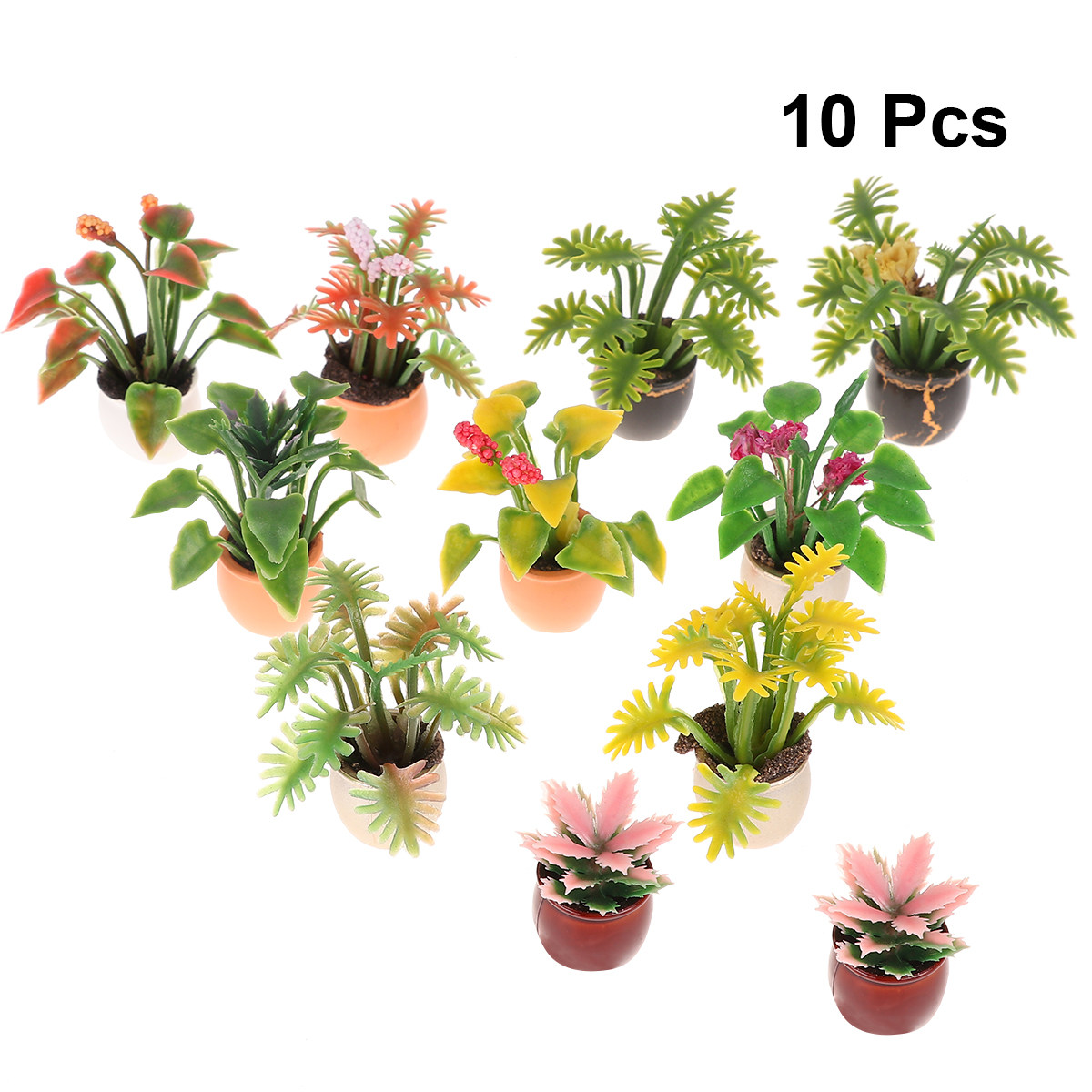 Bonsai Garden World - 10Pcs Mini Plastic Potted Colorful Bonsai