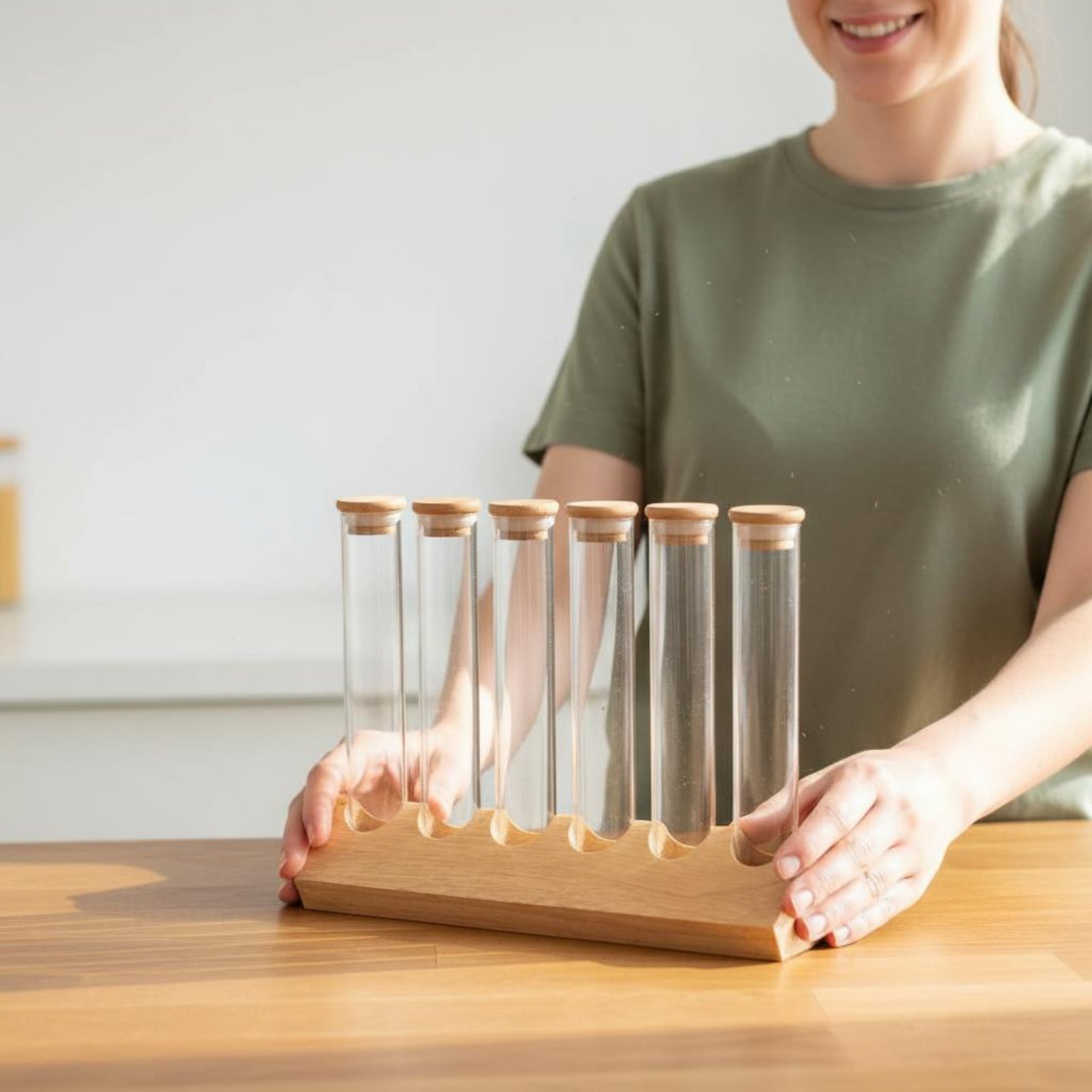 Glass Tube Container Set with  - Display Stand Wood avaliação e preço
