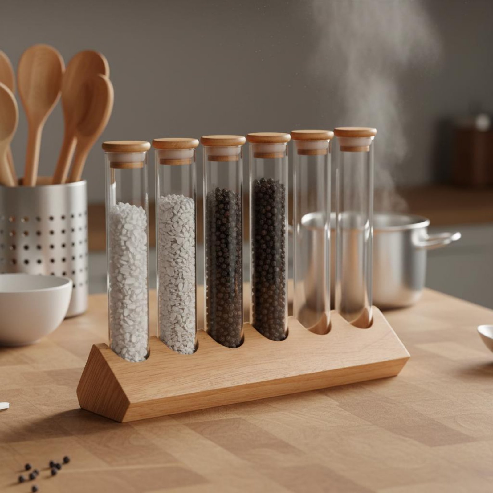 Glass Tube Container Set with  - Display Stand Wood avaliação e preço