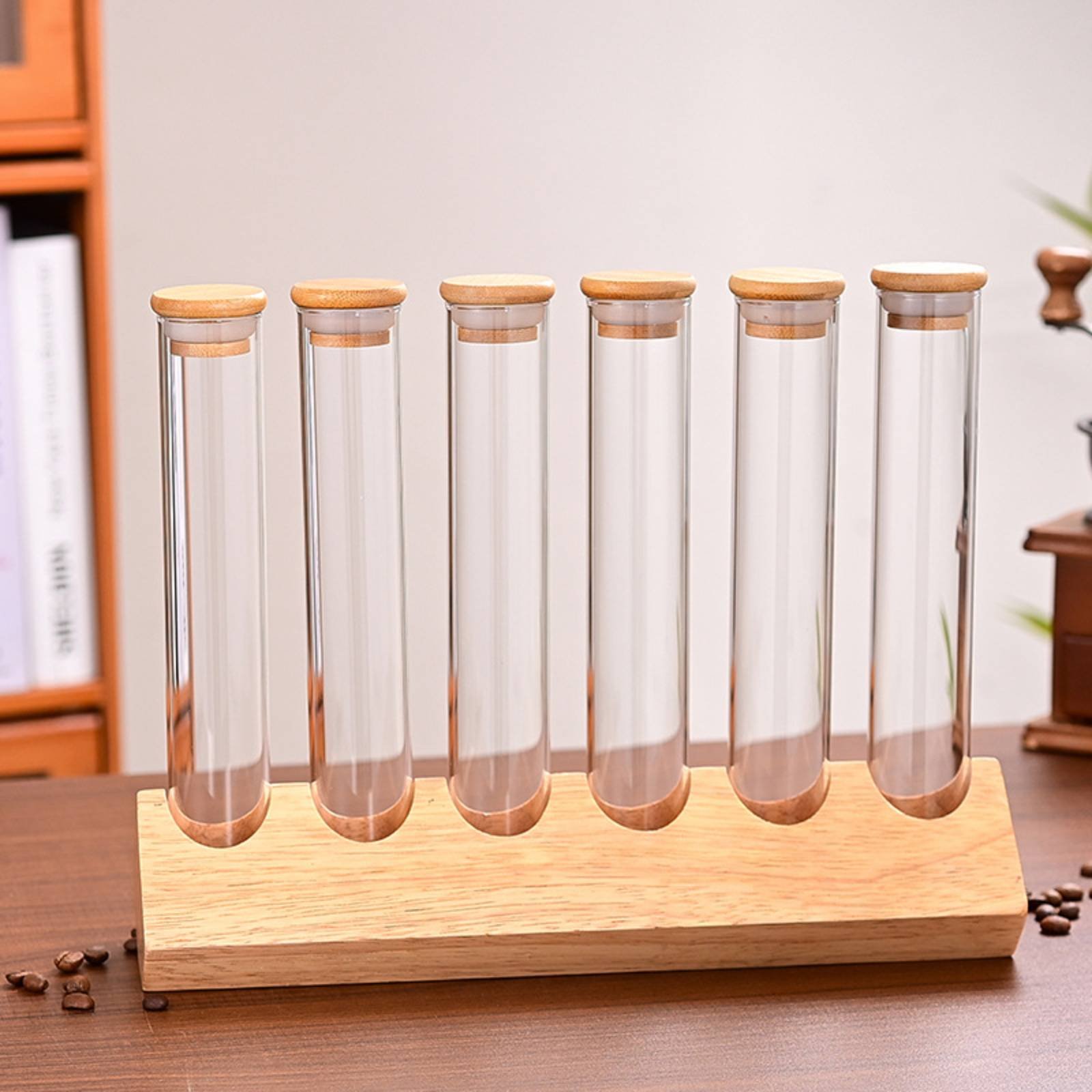 Glass Tube Container Set with  - Display Stand Wood avaliação e preço