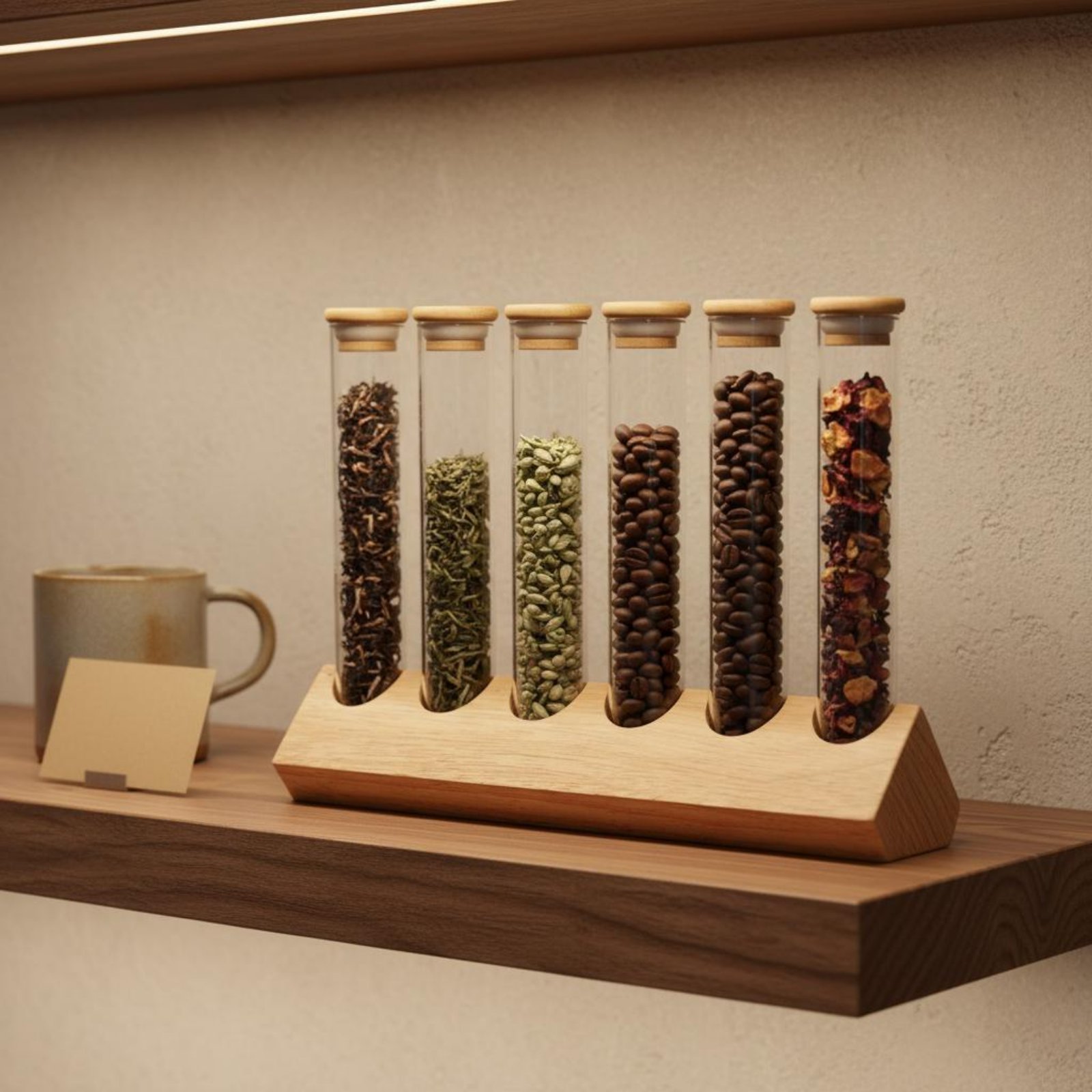 Glass Tube Container Set with  - Display Stand Wood avaliação e preço