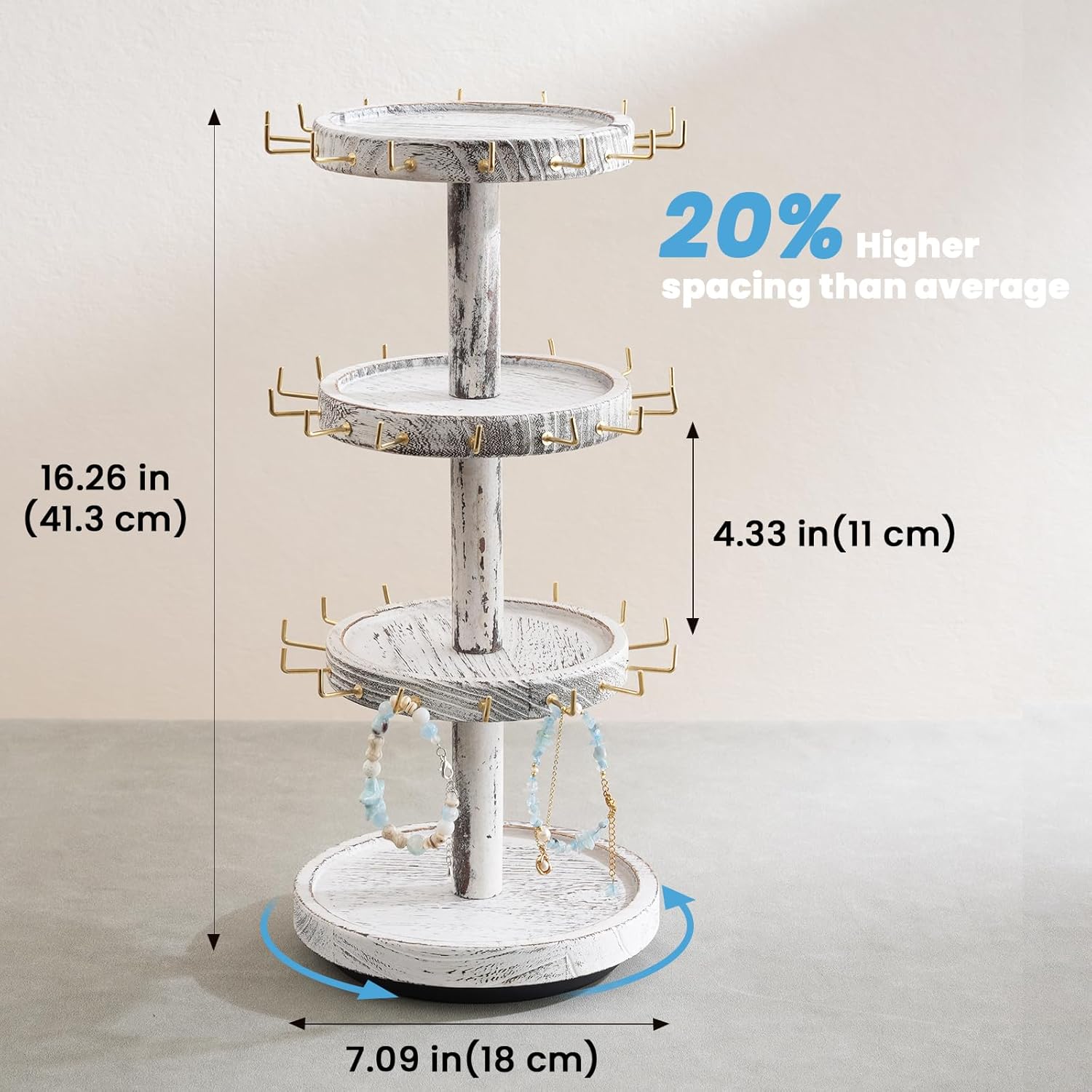 4 Tier Wooden Rotating Bracele - Display Stand Wood avaliação e preço