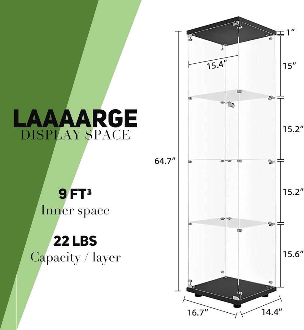 Glass Display Cabinet with 4 S - Display Stand Wood avaliação e preço